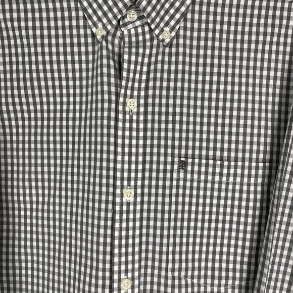 Izod Men’s Button-Down Shirt Size S/P Long Sleeve Brown Check on White - Picture 3 of 11
